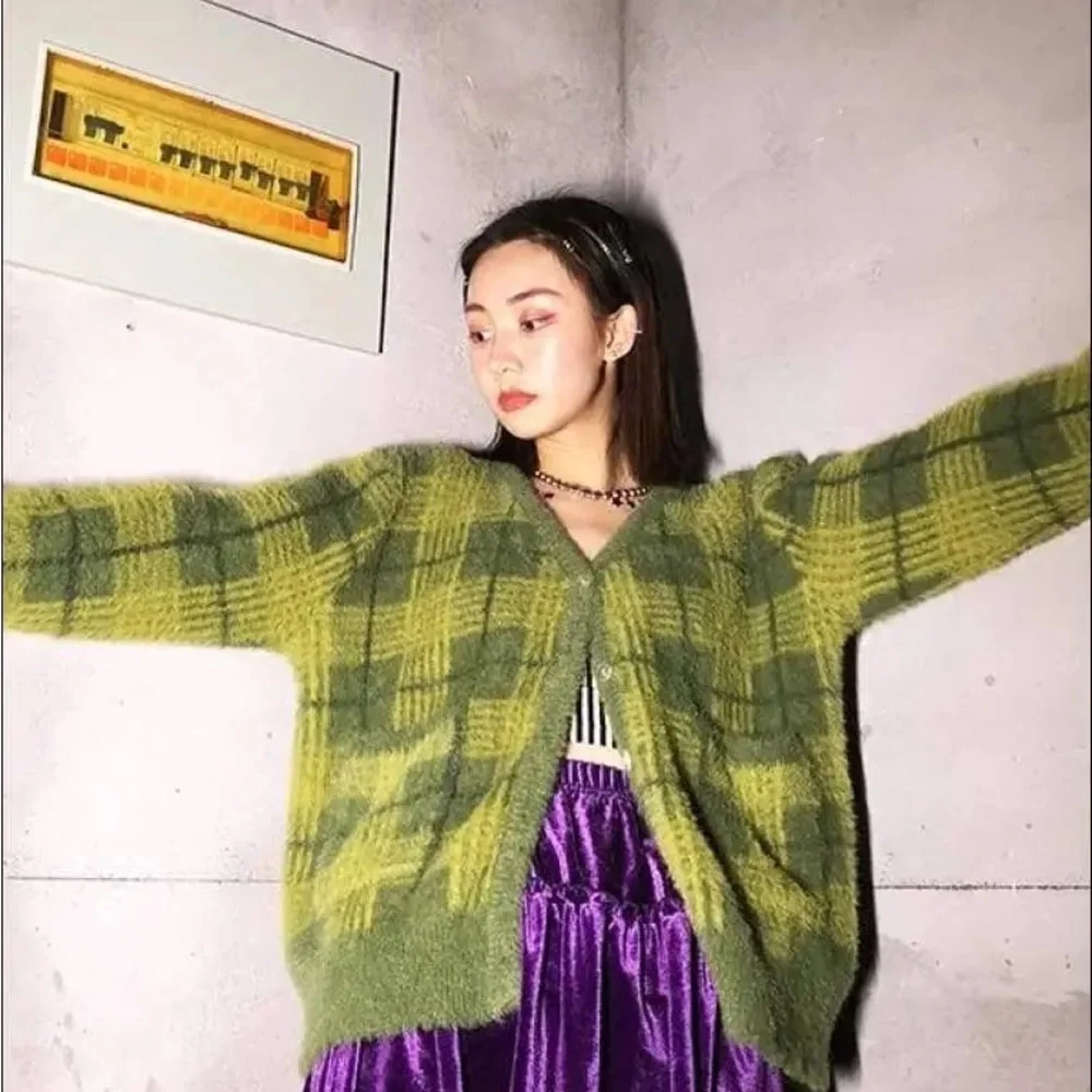 Moss green Fauxhair button down cardigan - Picture 8 of 8